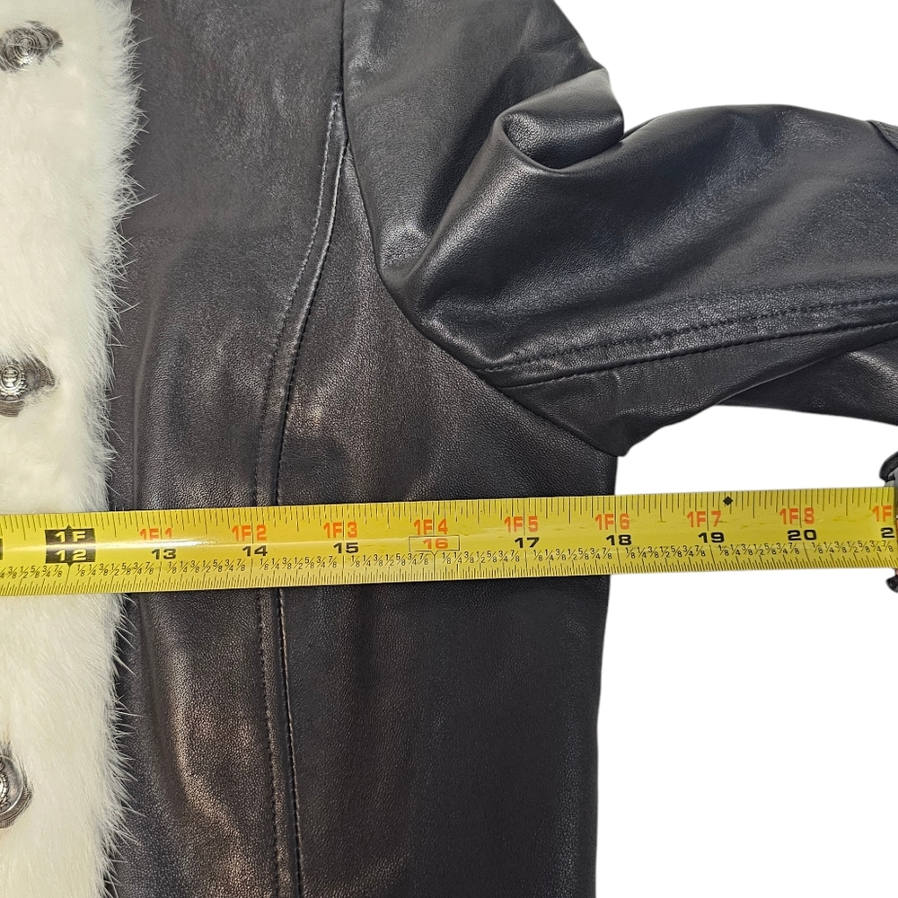 Cabe NY Black Leather Napoleon Jacket Real Rabbit Fur Trim Military Hussar Sz 4 - Picture 12 of 16